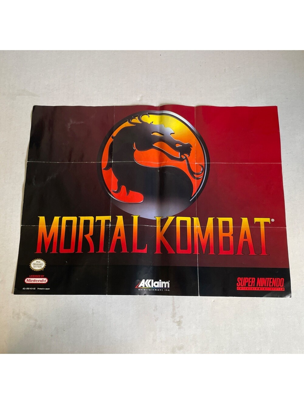 Mortal Kombat 1 ACL-SNS-KX-US SNES Super Nintendo Insert Poster Only